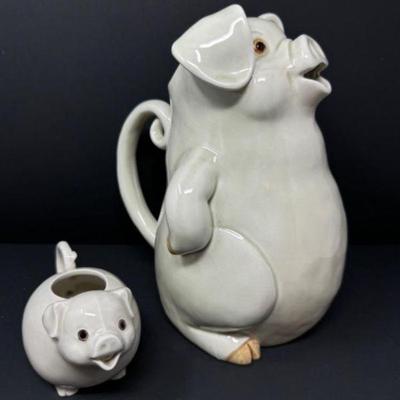1977 Vintage Fitz & Floyd Pig Pitcher & Creamer Set