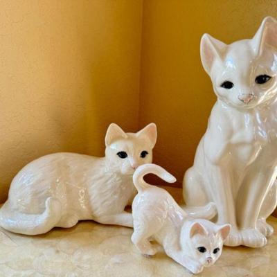 Trio of Ceramic White Feline Friends