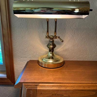 Vintage Brass-Toned Banker's Desk Lamp w/ Adjustable Arm