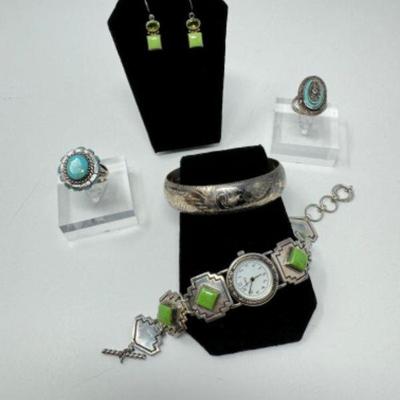 Sterling Silver Turquoise & Green Gemstone Jewelry Set