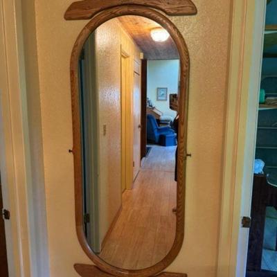 Oval Wood Framed Wall Hanging Mirror