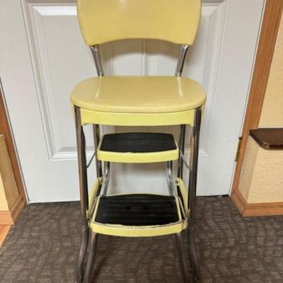 Vintage Yellow Cosco Step Stool Kitchen Chair Ladder