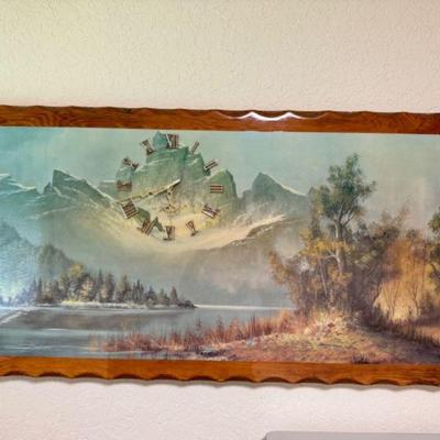 Clock in Large Framed Nature Scene Wall Art