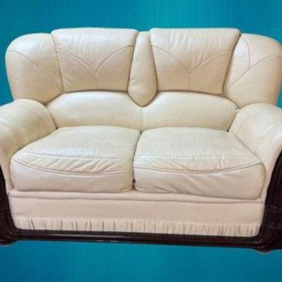 2-Seater Cream Leather Sofa Loveseat - Good Condition