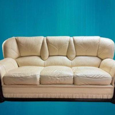 3-Seater Cream Leather Sofa - Good Condition