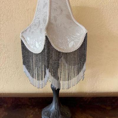 Victorian Bordello Style Table Lamp w/ Lace Fringed Tasseled Shade