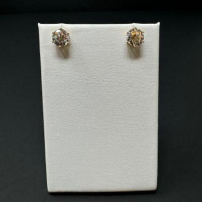 14k Yellow Gold Large Gemstone Stud Earrings