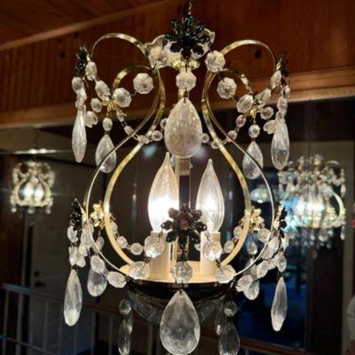 Rare Shape Small Pendant Chandelier W/ Cascading Glass Prisms