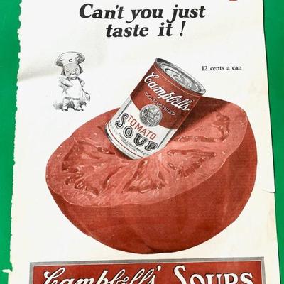 1920's Ad for CAMPBELL TOMATO SOUP, Great Addition to a Kitchen or Restaurant Wall when Framed
