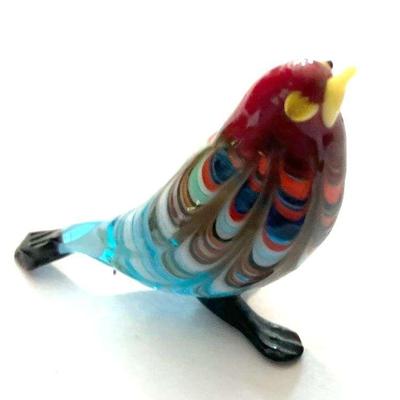 Hand Blown Multi Color Glass Bird , 2 1/2" Tall
