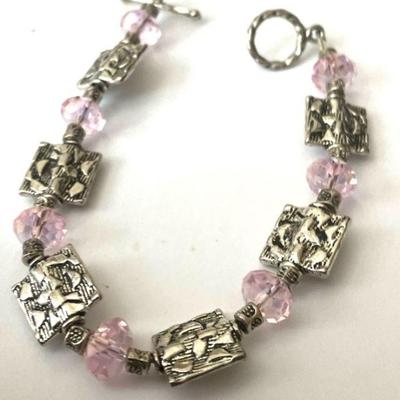 Sweet Silver Tone Bracelet with Pink Stones
