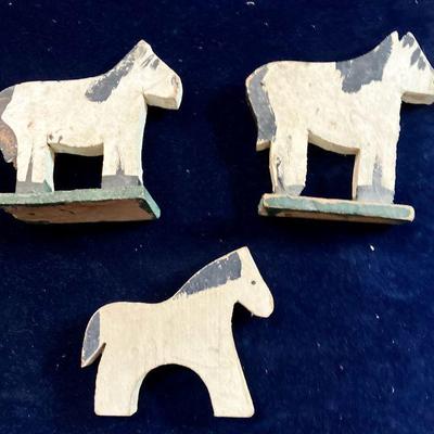 THREE (3) Primitive Wooden Horses, Hand Made
