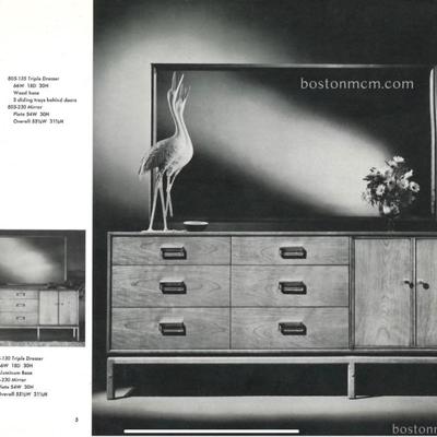 Vintage MCM Drexel "Sun Coast" bedroom suite - dresser & mirror (6 drawers + 3 sliding trays). Dresser 66" x 18"...