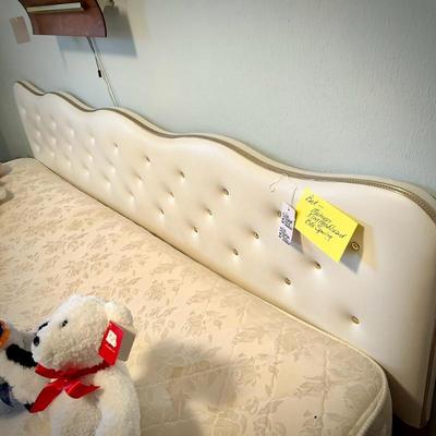 Two vintage tufted ivory king headboards / bedframes 