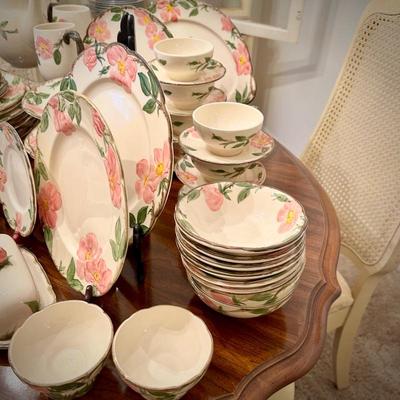 Franciscan "Desert Rose" 55+ pieces, including serving pieces, butter dish, coffee pot, mugs, bowls, plates, compote, platters,...