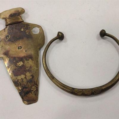 AFRICAN BRASS PIN AND BRACELET