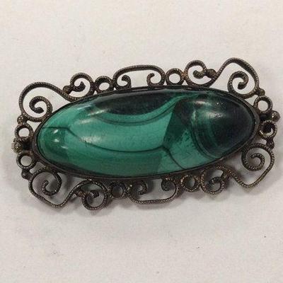 filigree silver malachite pin