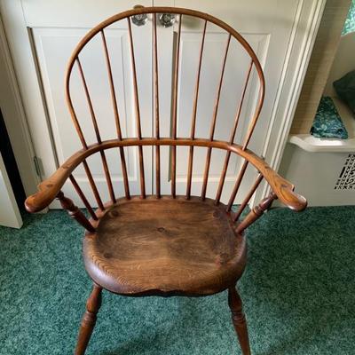 Hand crafted Windsor armchair, made by and stamped J. Brown Lincolnville, Maine