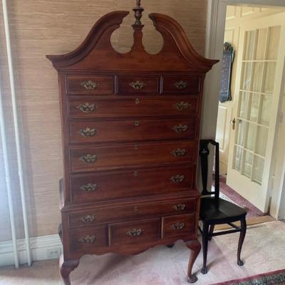Quality cherry Queen Anne style highboy by Statton