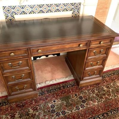 Kneehole desk with leather insert top, excellent condition.