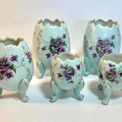 Japanese hand-decorated footed egg vases