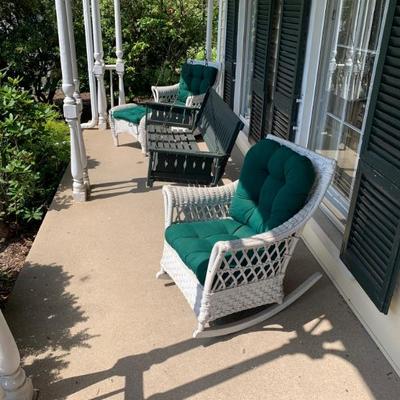 Wicker armchair, rocker and couch all match