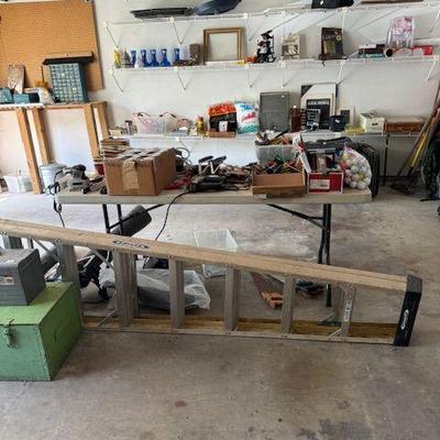 24' Werner fiberglass ladder, tools