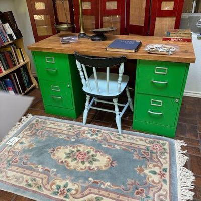 File cabinet desk, vintage balance scale