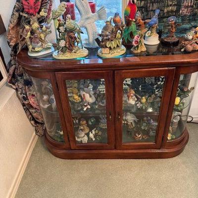 Lighted display with collection of bird figurines (Lenox, Goebel, and others)