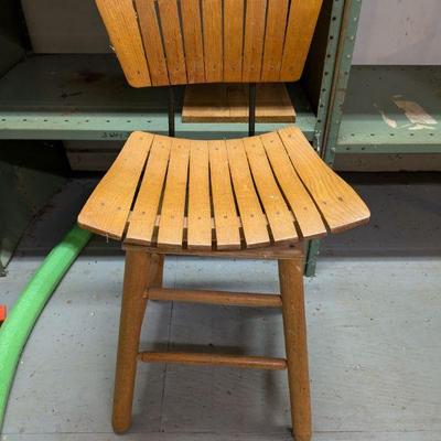 Vintage MCM Wood Slat Swivel Bar Chair
