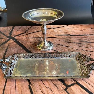 Sterling silver compote and small tray