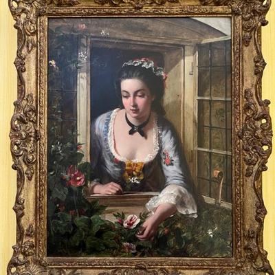 "At My Window" by Frank Stone RA, 19th century English