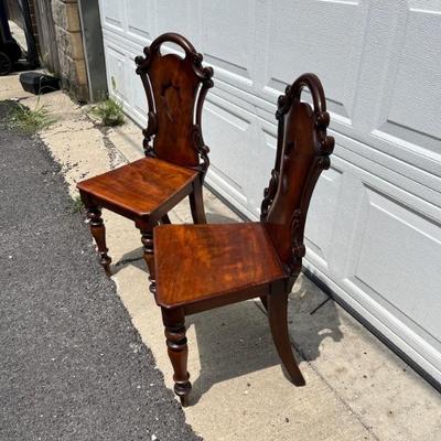 pair of Victorian Tudor Revival hall chairs