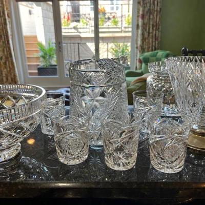Assorted cut crystal serving pieces