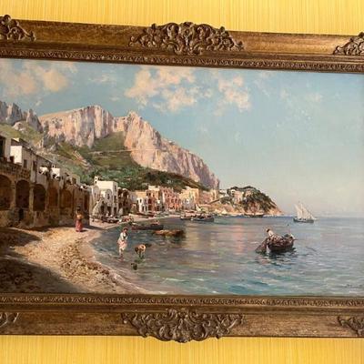 Large 19th century Italian oil painting, coastal scene, landscape, signed Bernardo Hay, dated 1898