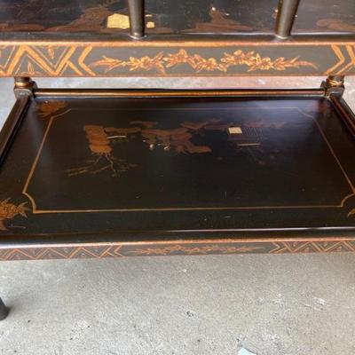 Chinoiserie style magazine rack, black and gold