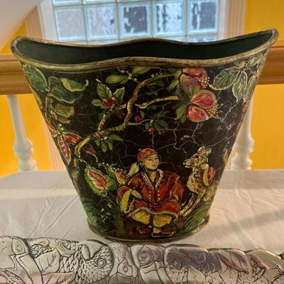 hand painted waste paper basket