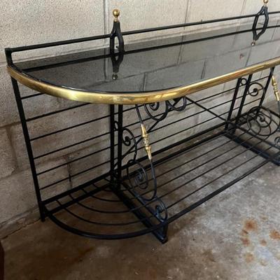 metal, brass and granite baker's rack, plant stand, console