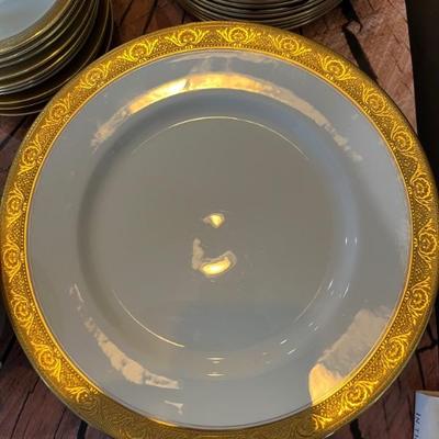 Royal Worcester C1393 porcelain dinnerware
11 dinner plates
11 salad plates
11 dessert plates
12 cups and saucers
12 cream soups and saucers
