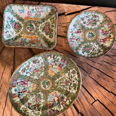 assorted pieces of 19th century Rose Medallion Chinese export porcelain