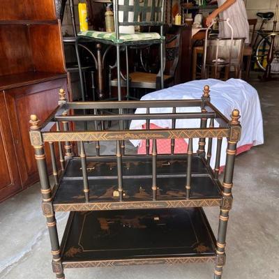 Chinoiserie style magazine rack, black and gold