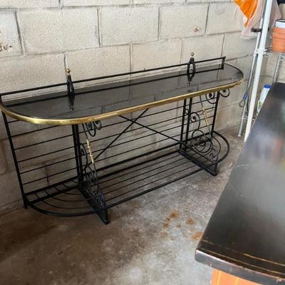 metal, brass and granite baker's rack, plant stand, console