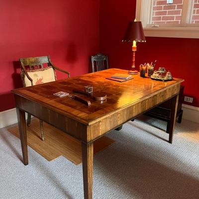 gorgeous antique desk with incredible book matched marquetry--this gal is truly stunning