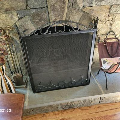 metal fireplace screen, tools