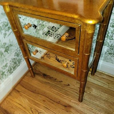 gold gilt and mirror end table cabinet