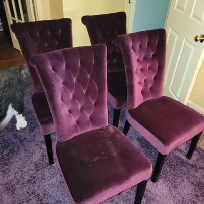 4 raspberry velvet side chairs, tufted backs