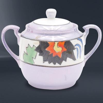 Hand Painted Lusterware Lidded Jar w/Handles