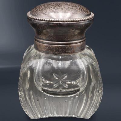 Vintage Cut Glass Dresser Jar w/Sterling Silver Lid