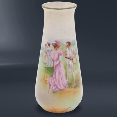Small Hand Painted Porcelain Bud Vase w/Sports Motif