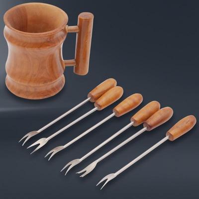 Italian Olivewood Miniature Carved Holder w/Cocktail Hors D'oeuvre Forks